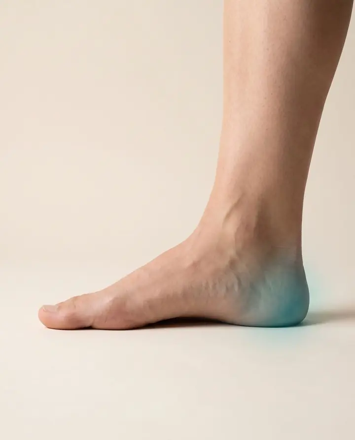 A foot in profile with the heel highlighted